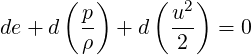       ( p)    ( u2)
de+ d  ρ-  + d  -2-  = 0
