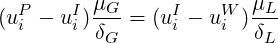          μ               μ
(uPi - uIi)--G = (uIi - uWi )-L
         δG              δL
